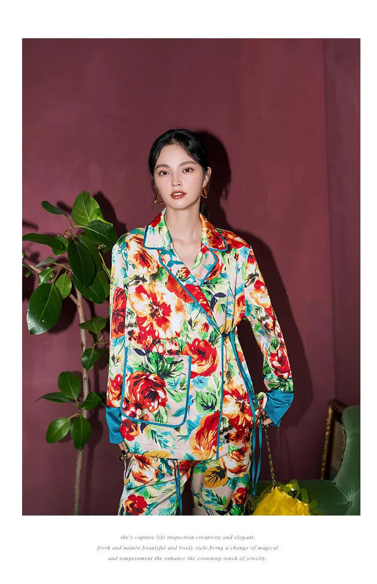 Ženy Hodváb Pyžamo Jeseň Kórejský Módne Sleepwear Voľné Sveter S Dlhými Rukávmi Nohavice Set 2 Ks Sexy Saténové Pyžamá Domáce Oblečenie